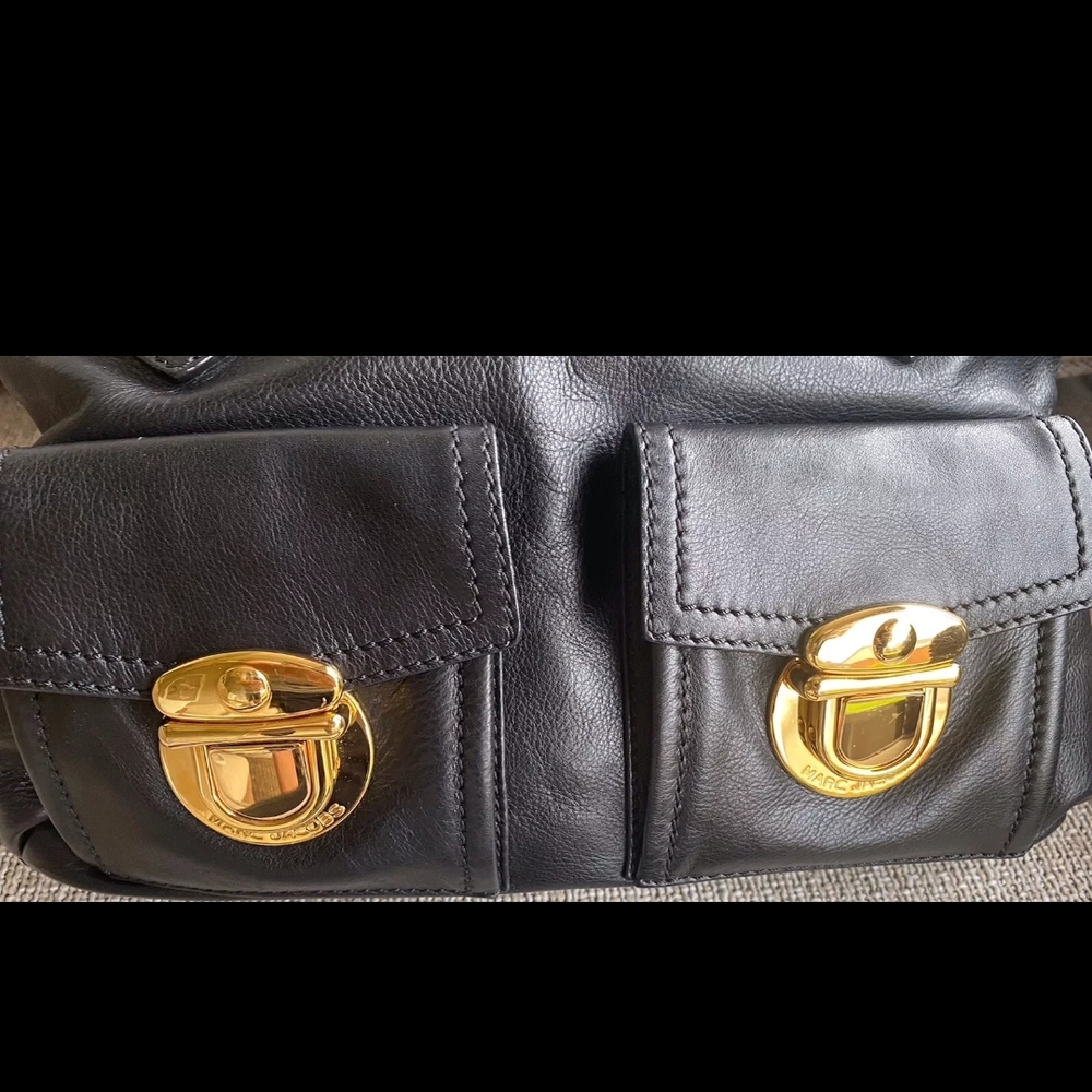 Black Leather Handbag with Gold Accents - Picture 5 of 13